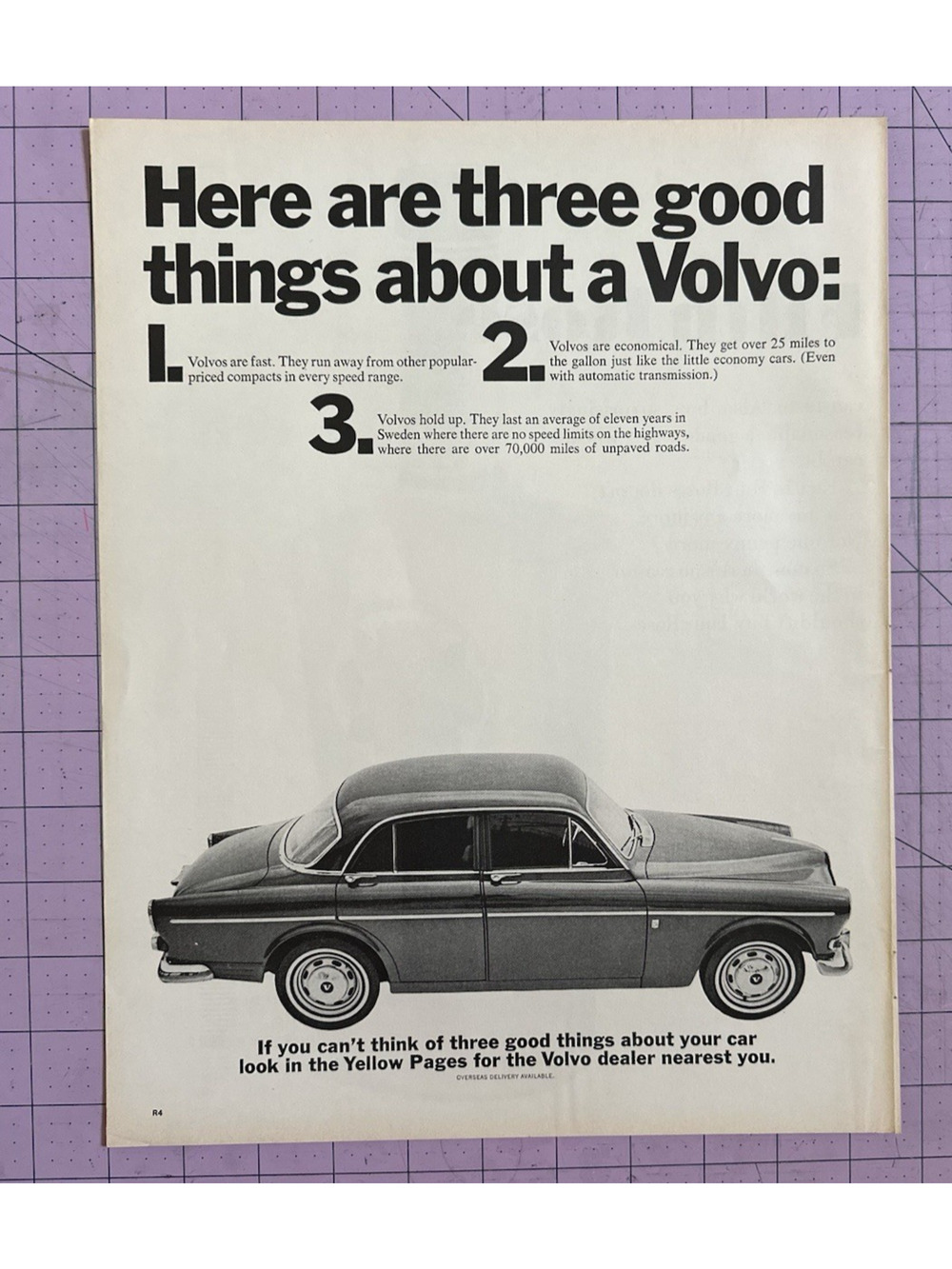 1965 Volvo Original Vintage Advertisement Three Good Things Classic Car Print Ad